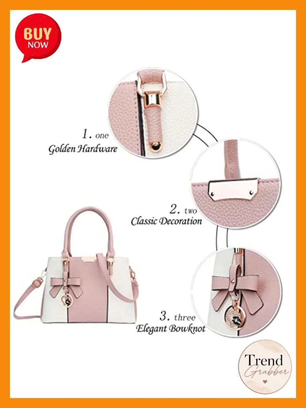 Synthetic Leather 3-Compartment Satchel Top Handle Shoulder Bag Lock Gold